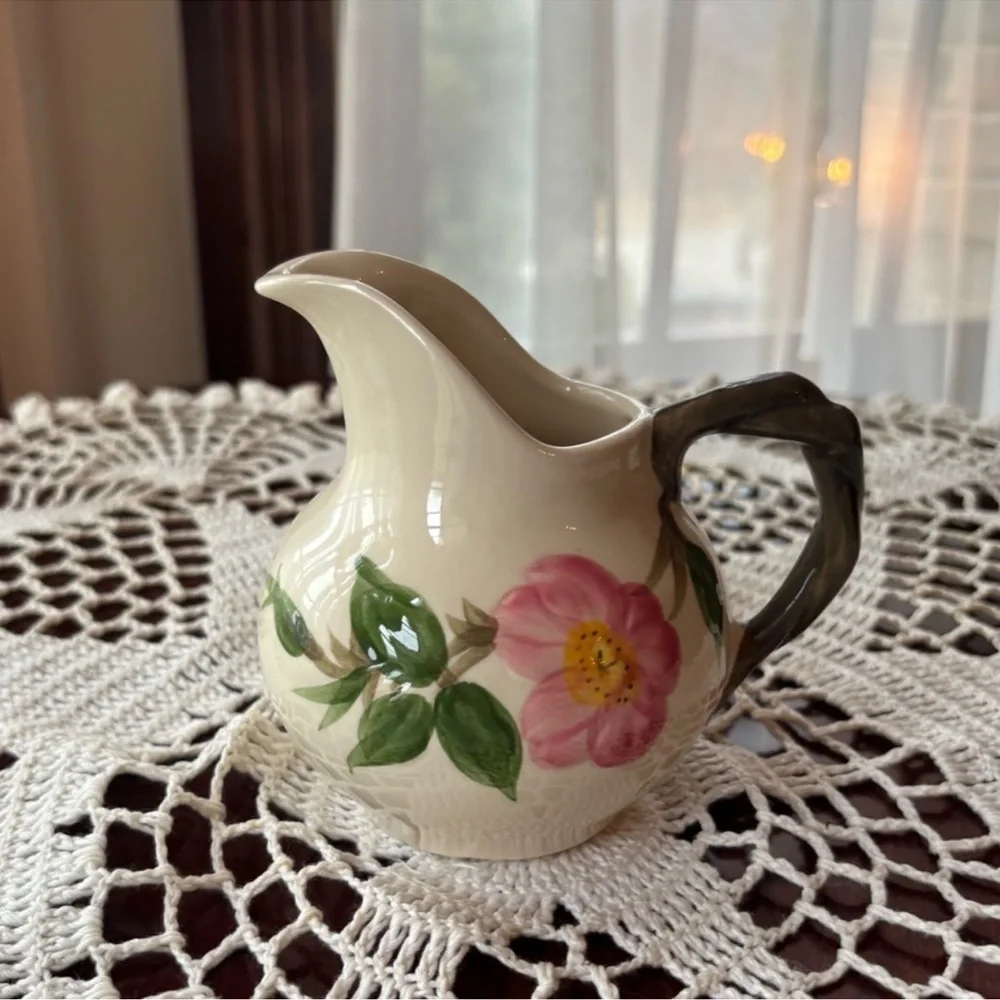 Vintage Franciscan Desert Rose Creamer Pitcher RARE Antique White Ivory Pink